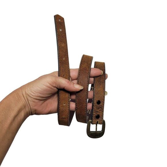 Vintage Brut-Can Unisex Western Suede Skinny Belt 41" Camel Brown USA Cowhide - Picture 1 of 8
